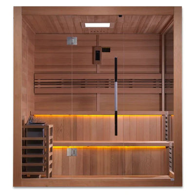 Open Box 2023 Golden Designs "Kuusamo Edition" Premium 6 Person Indoor Traditional Steam Sauna (GDI-7206-01) - Canadian Red Cedar Interior - Relaxacare