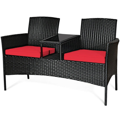 Patio Rattan Conversation Set Seat Sofa-Red - Relaxacare