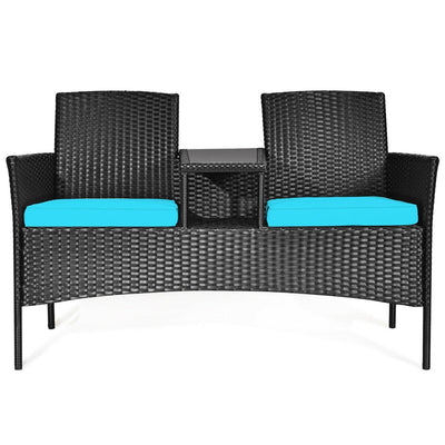Patio Rattan Conversation Set Seat Sofa-Turquoise - Relaxacare