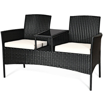 Patio Rattan Conversation Set Seat Sofa-White - Relaxacare