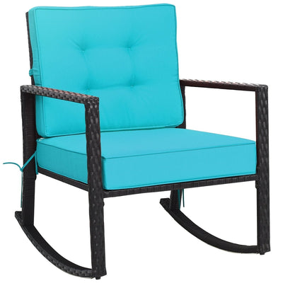 Patio Rattan Rocker Outdoor Glider Rocking Chair Cushion Lawn-Turquoise - Relaxacare