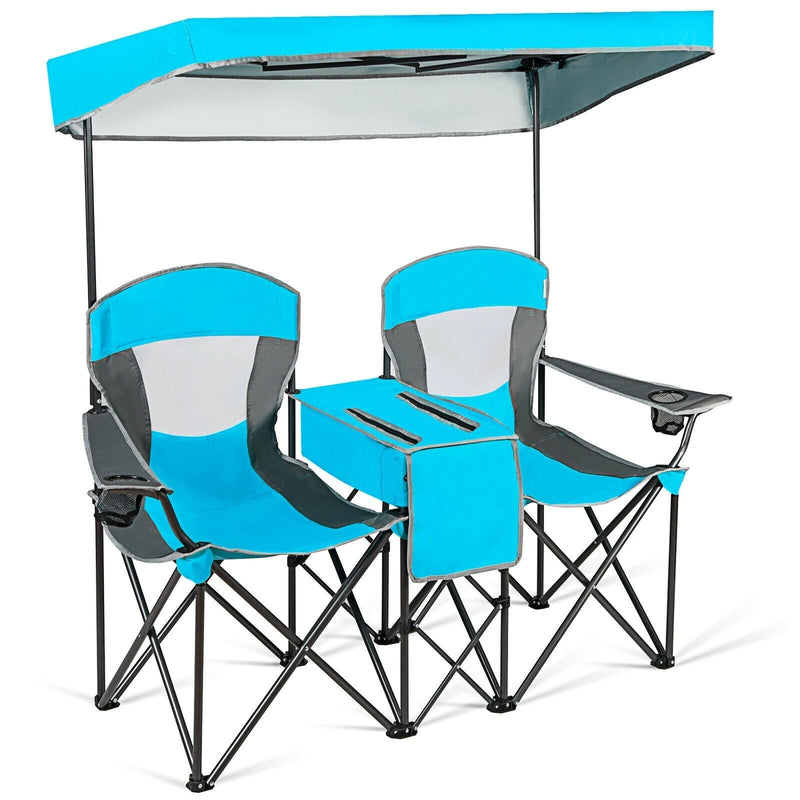 Portable Folding Camping Canopy Chairs with Cup Holder-Blue - Relaxacare