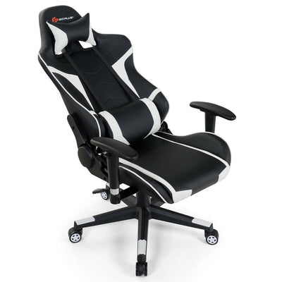 Reclining Swivel Massage Gaming Chair with Lumbar Support-White - Relaxacare