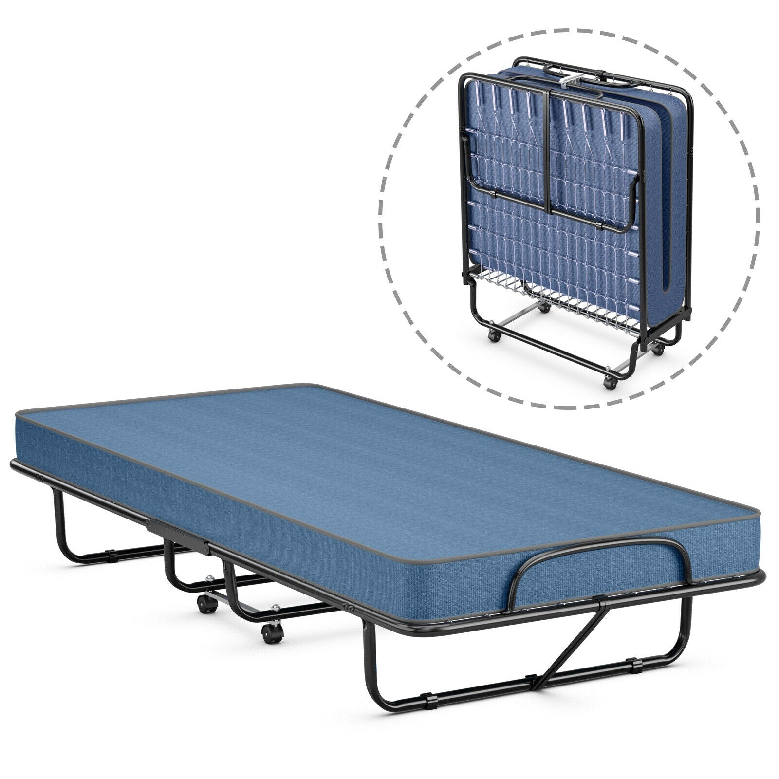 Rollaway Guest Bed with Sturdy Steel Frame and Memory Foam Mattress Ma