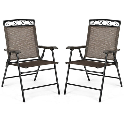 Set of 2 Patio Folding Chairs Sling Portable Dining Chair Set with Armrest - Relaxacare