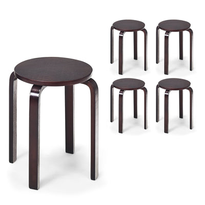 Set of 4 18 Inch Wood Home Backless Dining Chairs-Deep Brown - Relaxacare