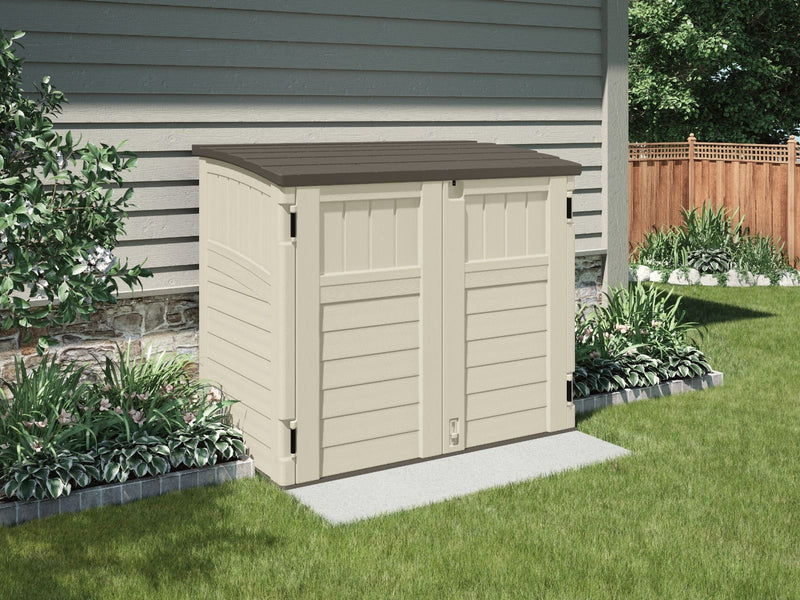 Suncast- Horizontal Shed - Vanilla With Stoney Roof 34 cu. ft. - Relaxacare