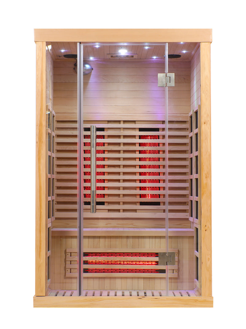 Blisspod Venetian 2-Person  Full Spectrum Indoor Premium Canadian Hemlock Low EMF Sauna 10 Heaters Chromotherapy Reflexology