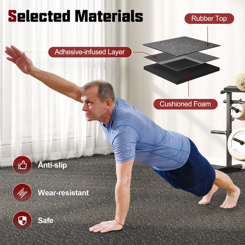0.79 inch Thick Rubber Top Exercise Mat 48 Sq Ft with Boarders