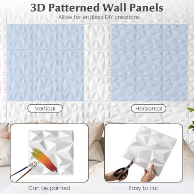 100-Pack 3D Wall Panels 12" x 12" PVC Interior Wall Decoration with Diamond Accent-White
