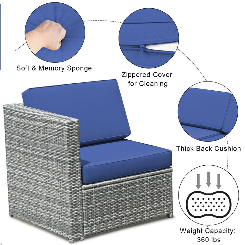 8 Piece Wicker Sofa Rattan Dinning Set Patio Furniture with Storage Table-Navy