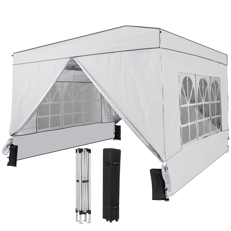10 X 10 FT Pop up Canopy Tent Outdoor Patio Commercial Sunshade Shelter with 4 Sidewalls-White