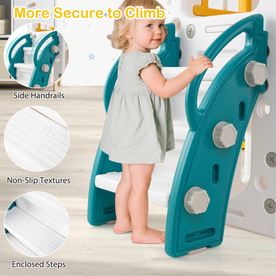 10-in-1 Toddler Swing and Slide Set Climber Playset with Basketball Hoop-Yellow