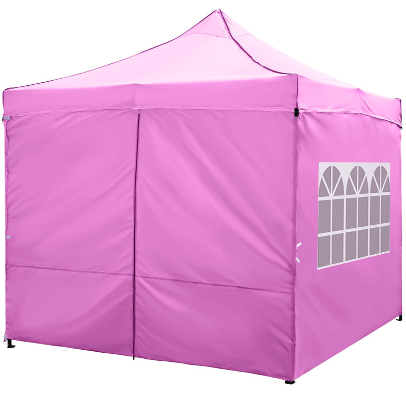 10 x 10 FT Pop up Canopy Tent with 4 Removable Sidewalls and Wheeled Bag-Pink