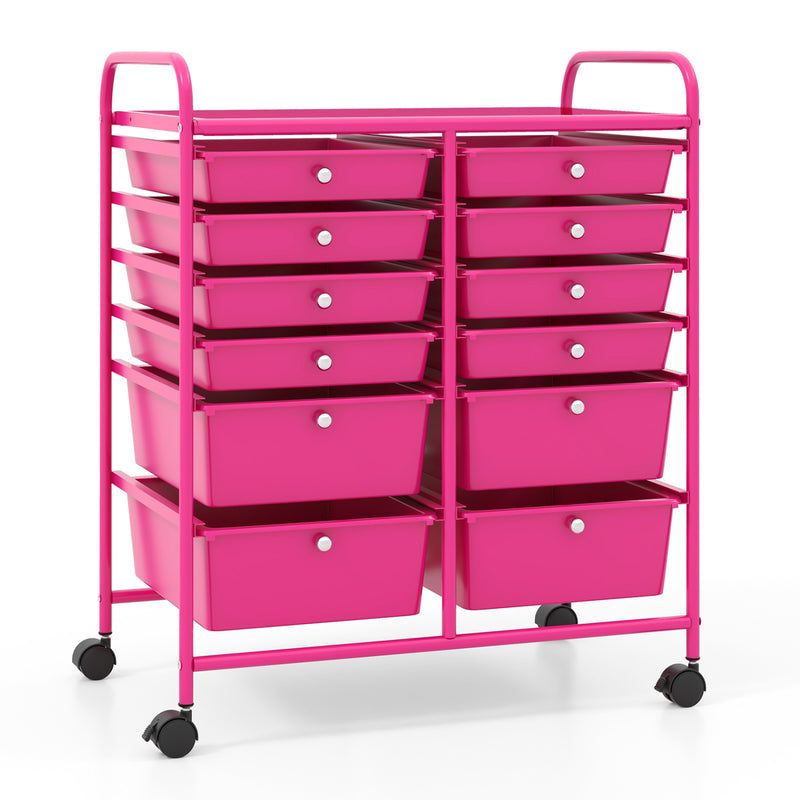 12-Drawer Rolling Storage Cart with Removable Drawers and Lockable Whe