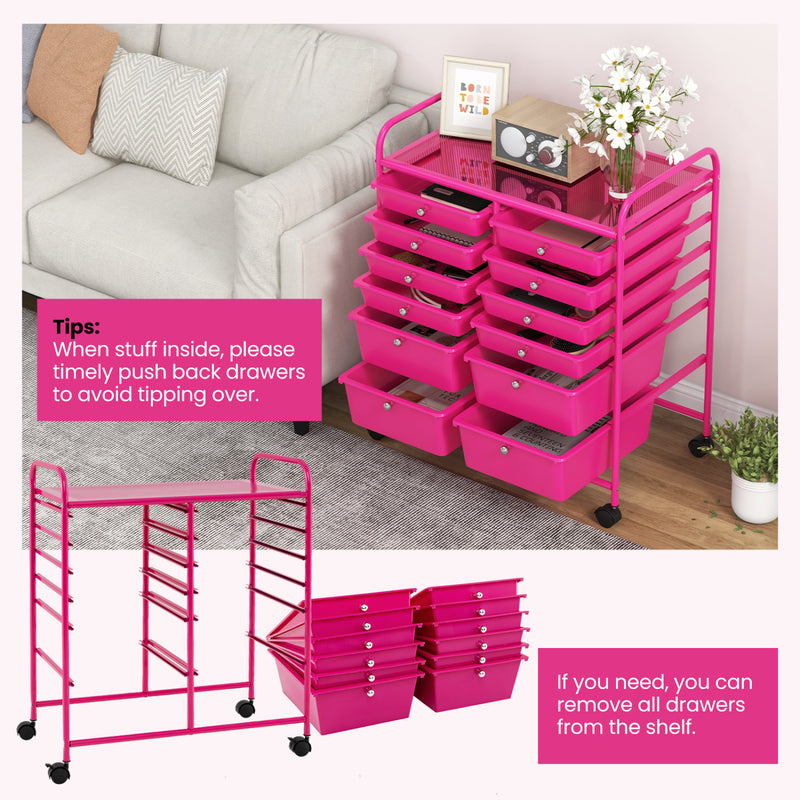 12-Drawer Rolling Storage Cart with Removable Drawers and Lockable ...