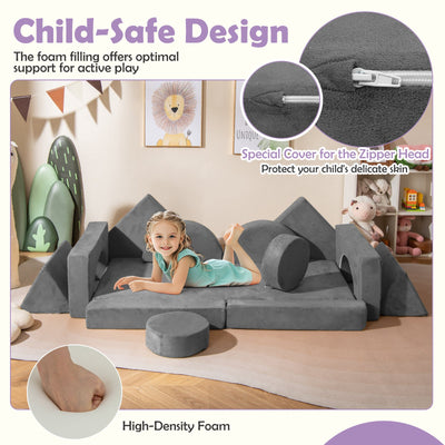 14 PCS Modular Kids Play Couch for Playroom and Bedroom-Gray