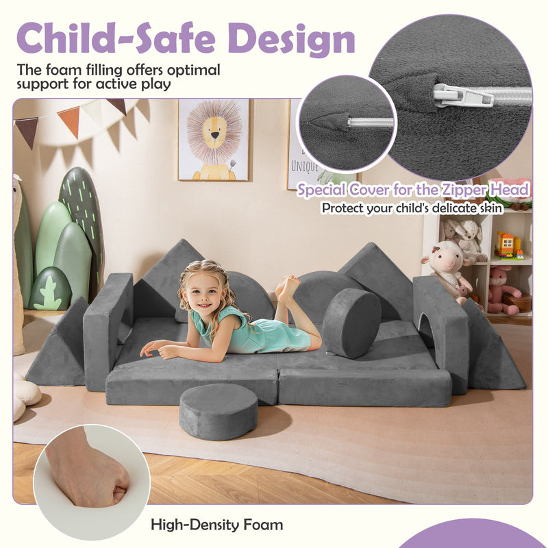 14 PCS Modular Kids Play Couch for Playroom and Bedroom-Gray