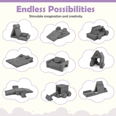 14 PCS Modular Kids Play Couch for Playroom and Bedroom-Gray