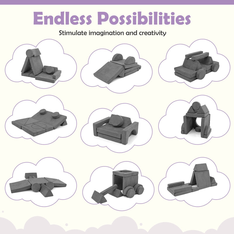 14 PCS Modular Kids Play Couch for Playroom and Bedroom-Gray