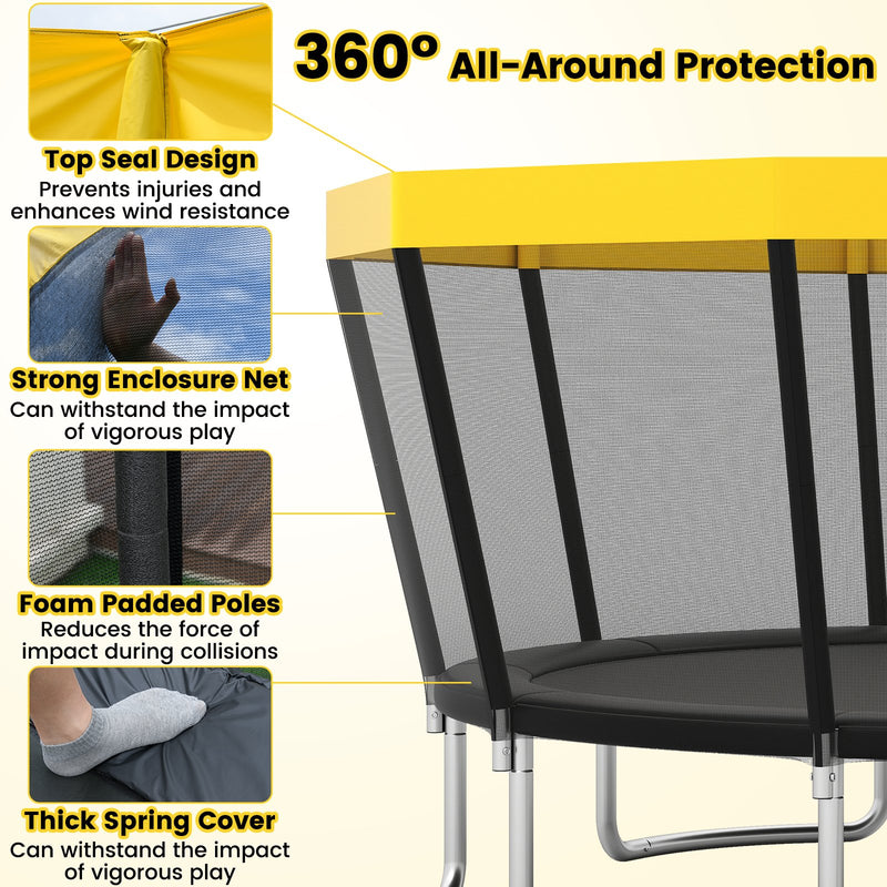 15 FT Outdoor Trampoline ASTM Compliant Recreational Trampoline with Non-Slip Ladder-Yellow