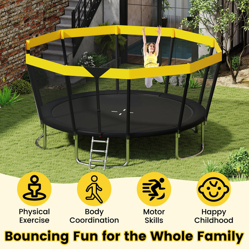 15 FT Outdoor Trampoline ASTM Compliant Recreational Trampoline with Non-Slip Ladder-Yellow