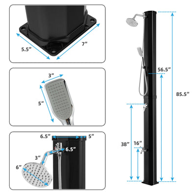 7.2 Feet 9.3 Gallon Solar Heated Shower with Hand and Foot Tap
