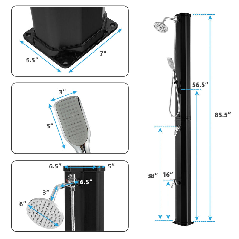 7.2 Feet 9.3 Gallon Solar Heated Shower with Hand and Foot Tap