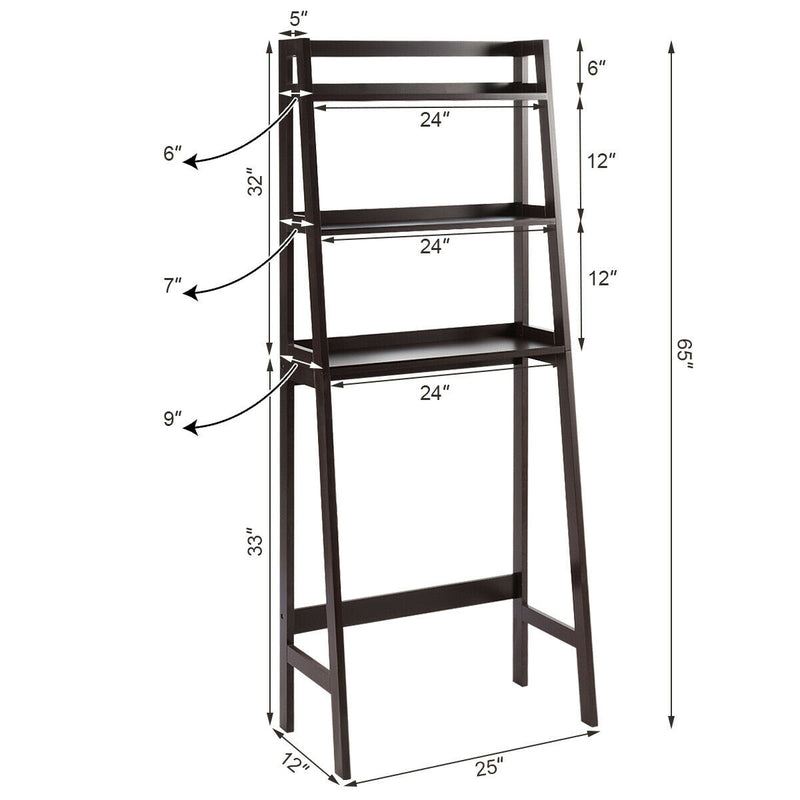 3-Shelf Over-The-Toilet Storage Organizer Rack-Brown