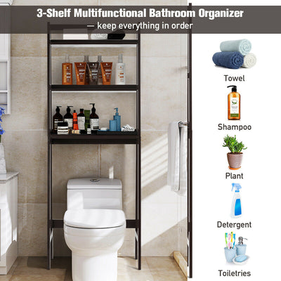 3-Shelf Over-The-Toilet Storage Organizer Rack-Brown
