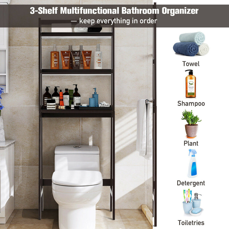 3-Shelf Over-The-Toilet Storage Organizer Rack-Brown