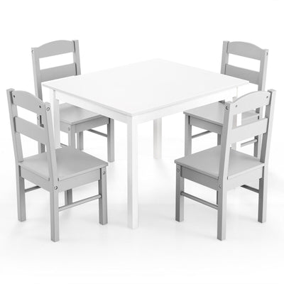 Kids 5 Piece Table and Chair Set Wooden Children Activity Playroom Furniture Gift-White