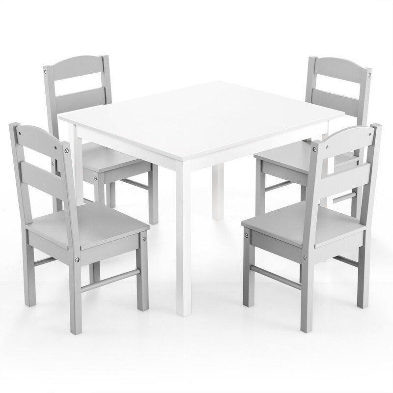 Kids 5 Piece Table and Chair Set Wooden Children Activity Playroom Furniture Gift-White
