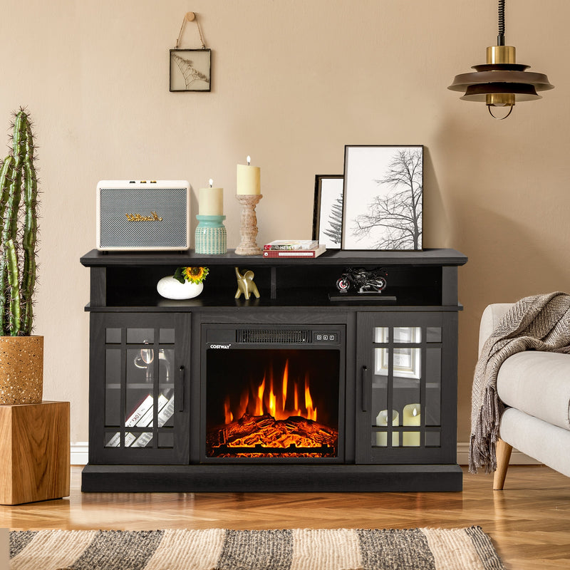 *48 Inch Fireplace TV Stand with 18 Inch Fireplace Insert  for TVs up to 55 Inch - Black