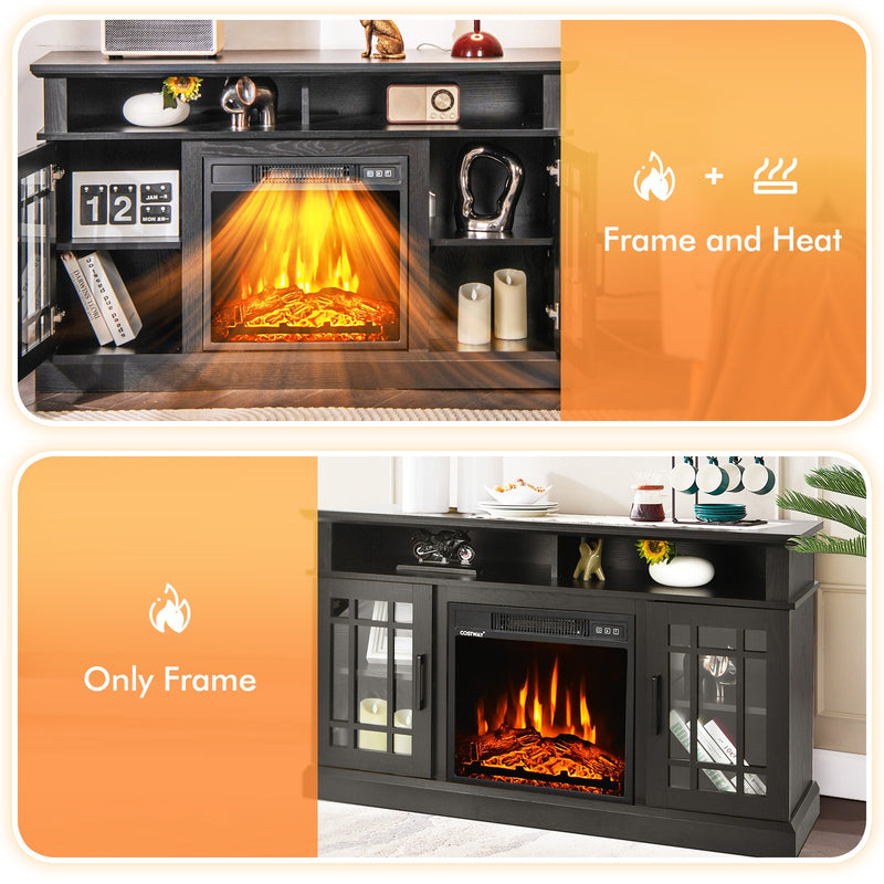 *48 Inch Fireplace TV Stand with 18 Inch Fireplace Insert  for TVs up to 55 Inch - Black
