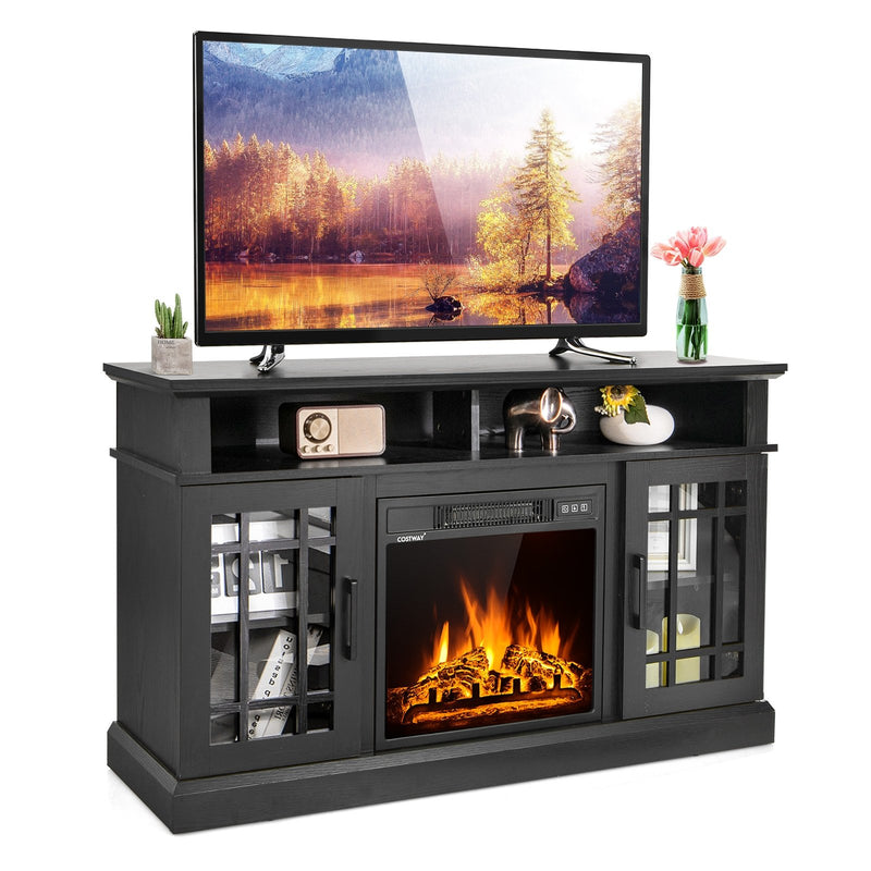 *48 Inch Fireplace TV Stand with 18 Inch Fireplace Insert  for TVs up to 55 Inch - Black