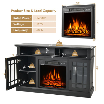*48 Inch Fireplace TV Stand with 18 Inch Fireplace Insert  for TVs up to 55 Inch - Black