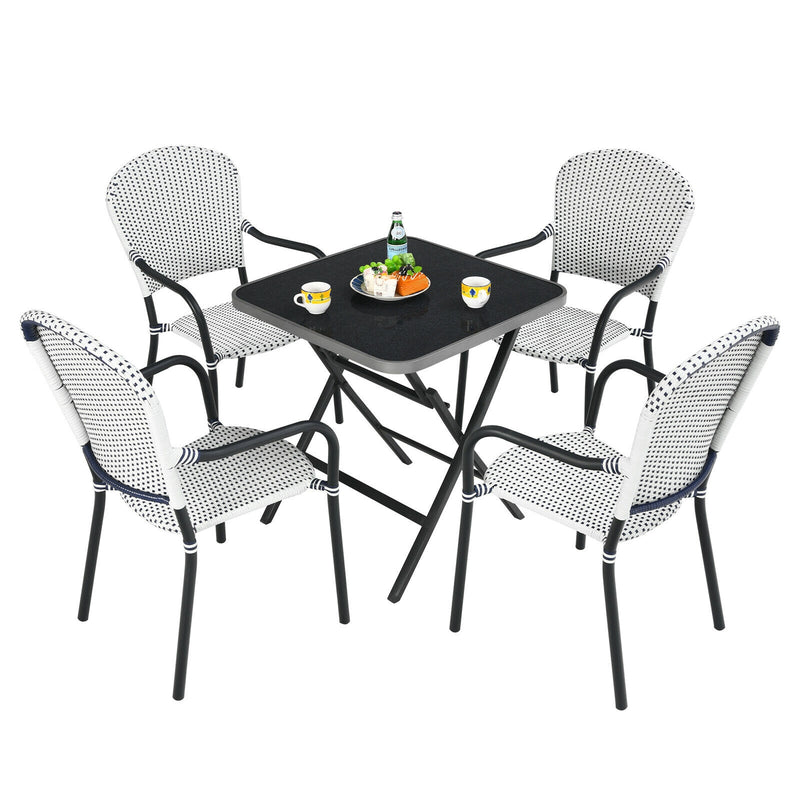 Set of 4 Patio Rattan Stackable Dining Chair with  Armrest for Garden-White