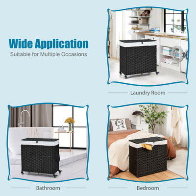 Laundry Hamper with Wheels and Lid-Black