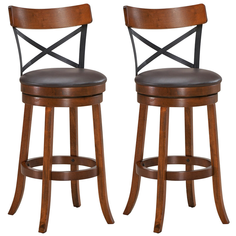 Set of 2 Bar Stools 360-Degree Swivel Dining Bar Chairs with Rubber Wood Legs-L