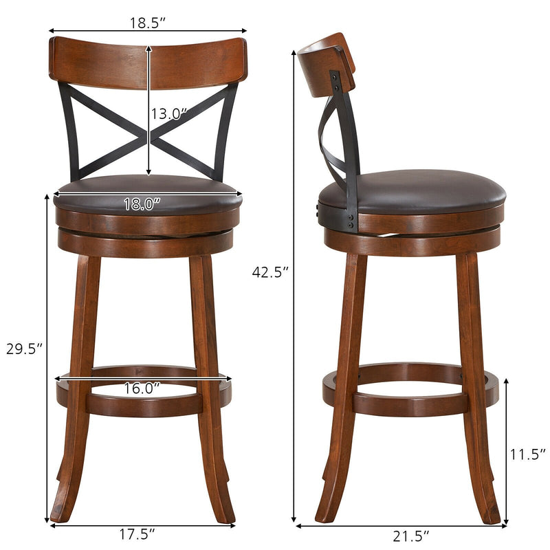 Set of 2 Bar Stools 360-Degree Swivel Dining Bar Chairs with Rubber Wood Legs-L