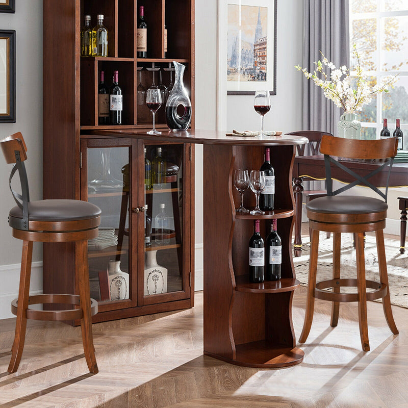 Set of 2 Bar Stools 360-Degree Swivel Dining Bar Chairs with Rubber Wood Legs-L