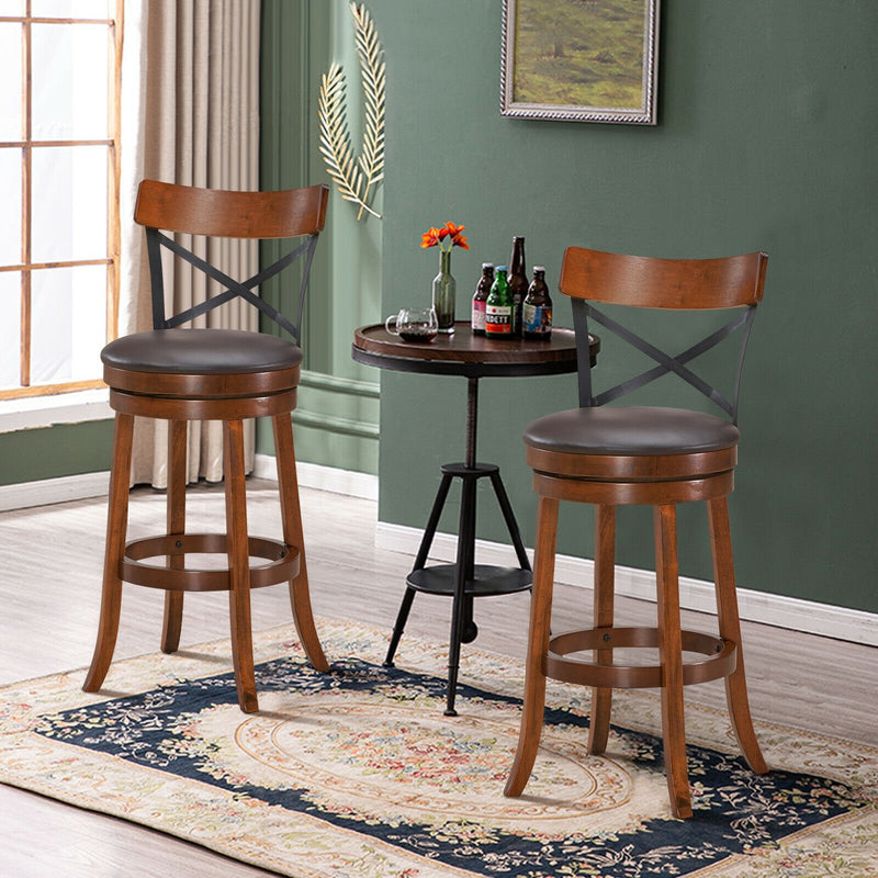 Set of 2 Bar Stools 360-Degree Swivel Dining Bar Chairs with Rubber Wood Legs-L