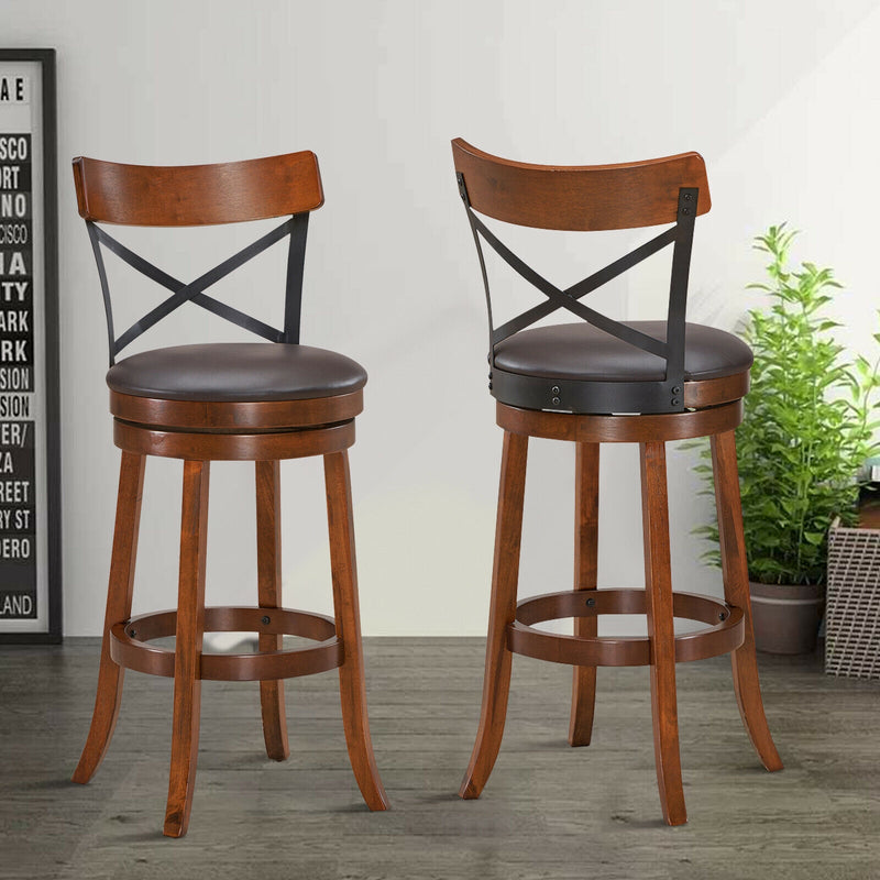 Set of 2 Bar Stools 360-Degree Swivel Dining Bar Chairs with Rubber Wood Legs-L