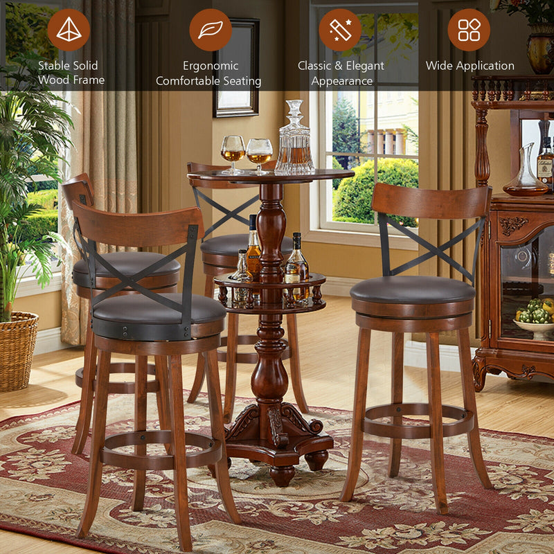 Set of 2 Bar Stools 360-Degree Swivel Dining Bar Chairs with Rubber Wood Legs-L