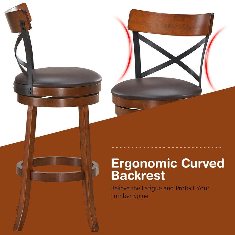 Set of 2 Bar Stools 360-Degree Swivel Dining Bar Chairs with Rubber Wood Legs-L