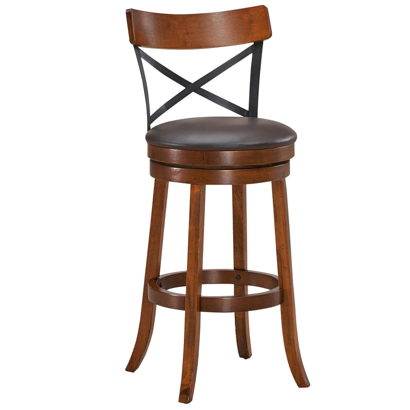 Set of 2 Bar Stools 360-Degree Swivel Dining Bar Chairs with Rubber Wood Legs-L