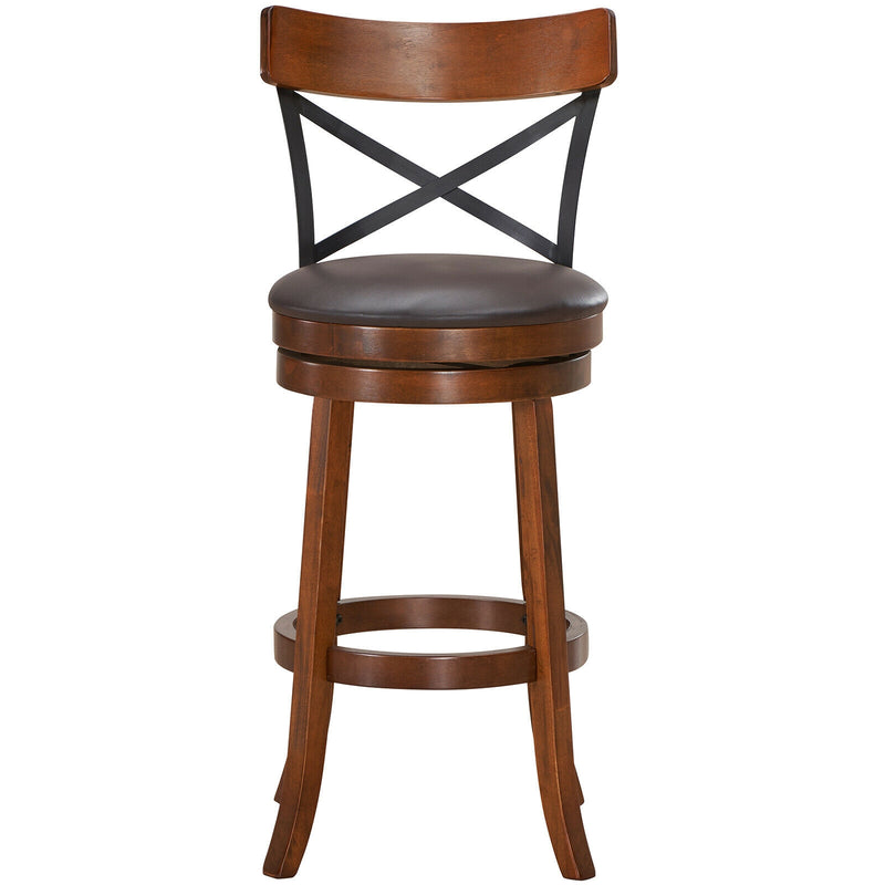 Set of 2 Bar Stools 360-Degree Swivel Dining Bar Chairs with Rubber Wood Legs-L