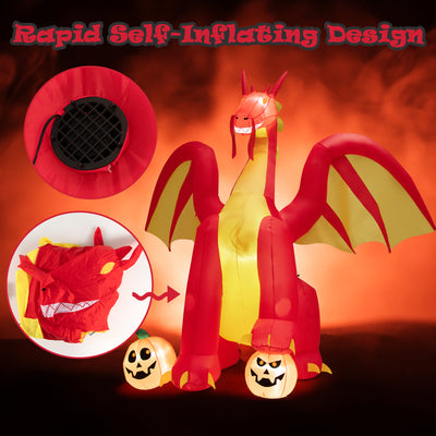 10 Feet Outdoor Halloween Decor Giant Inflatable Animated Fire Dragon with Built-in LED Lights