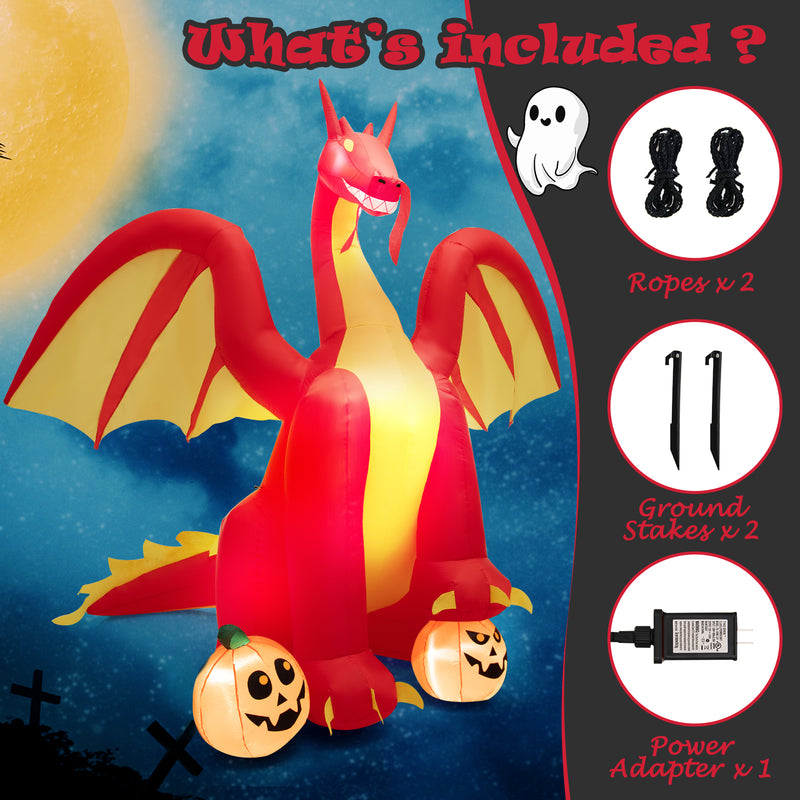 10 Feet Outdoor Halloween Decor Giant Inflatable Animated Fire Dragon with Built-in LED Lights